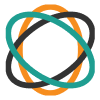 Logo design with two circles in orange, green, and black, illustrating innovation and technology in healthcare services.