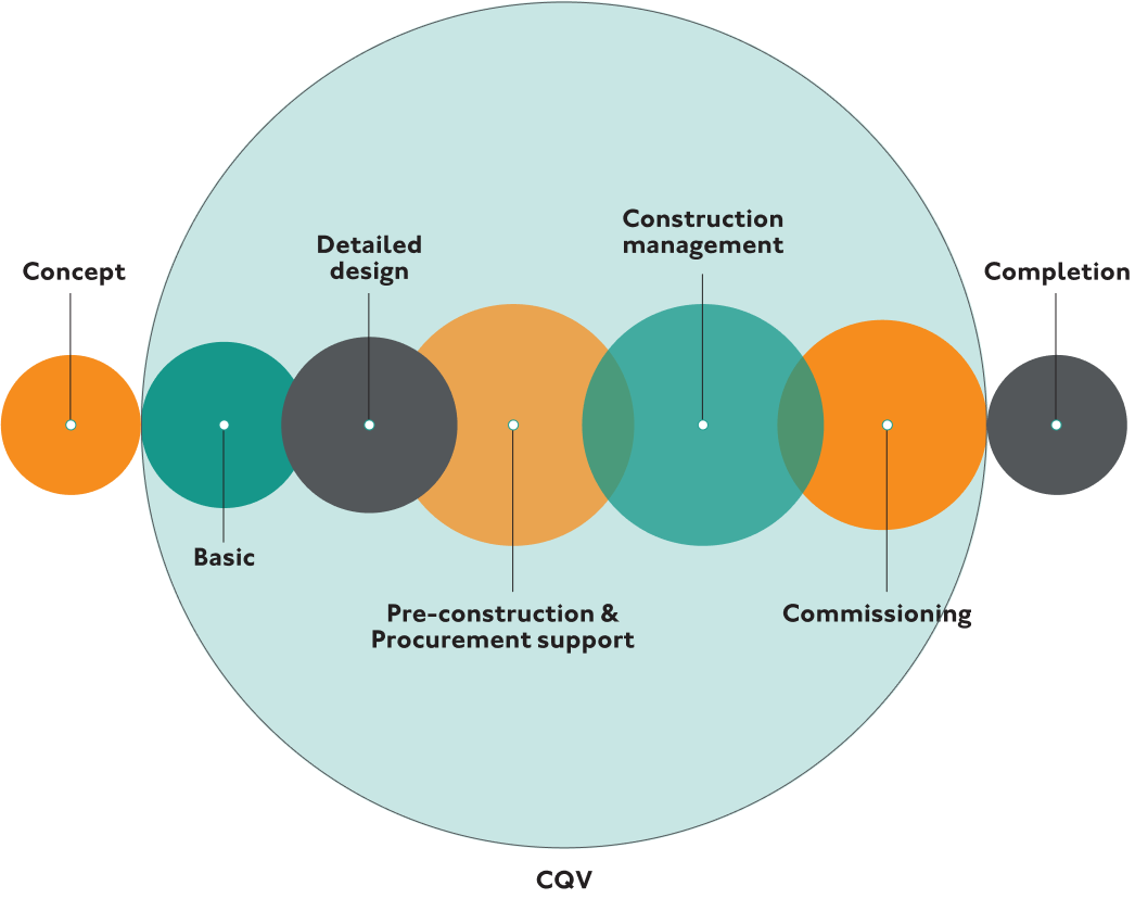 Infographic showcasing project management services for the pharmaceutical industry, highlighting key processes and strategies.