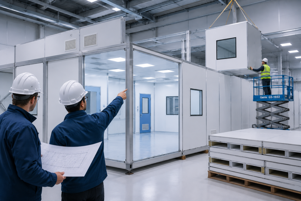 Modular cleanroom assembly in progress