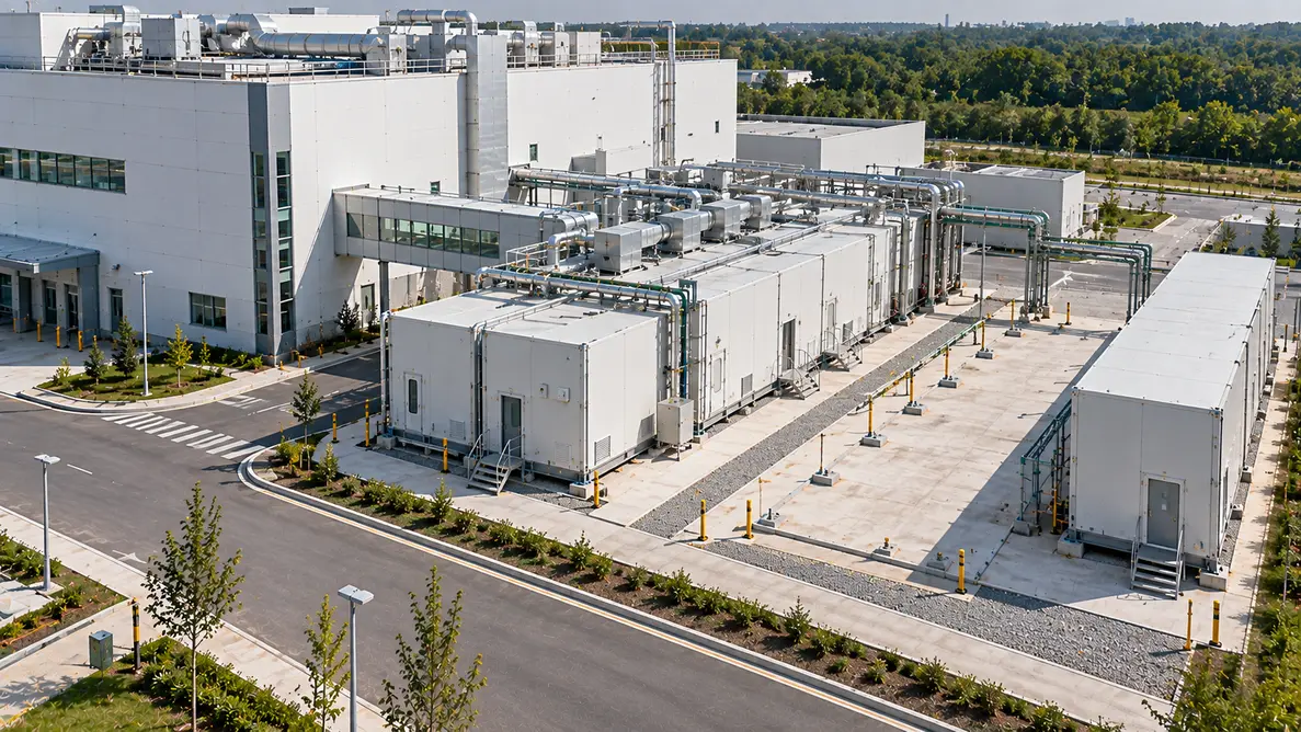 Hybrid pharmaceutical facility combining a modular core with site-built support areas